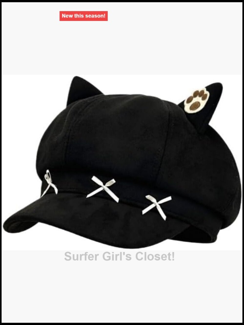 Y2K Cat Ear Suede Painter Hat Adjustable Octagonal Cap for Girls